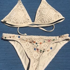 ROXY Bikini Sexy Crochet with Beaded Belt, M-L